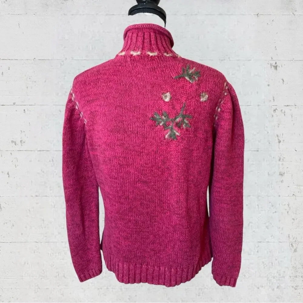 VTG Y2K 90s Coldwater Creek 1/4 Zip Fall Embroidered Sweater Size M Cabincore